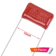 10pcs CBB81 222J2000V Capacitor 222J2KV 222 2000V 223J 2KV 0.022uF 22nF P15mm CBB Metallized Film Ca