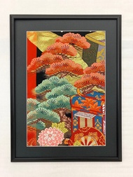 和服藝術復古日本現代藝術面板和風室內梅禮物結婚禮物喬遷禮物長壽禮物幸運符 105 日本製造