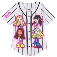 Bratz Ladies Dolls Baseball Jersey - Yasmin, Cloe, Jade, and Sasha Mesh Button Down Baseball Jersey