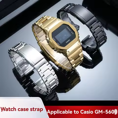 Men Metal Watch Band Stainless Steel Case Mod Kit for Casio G-SHOCK 3229 GM5600 DW5600/5610 Small Sq