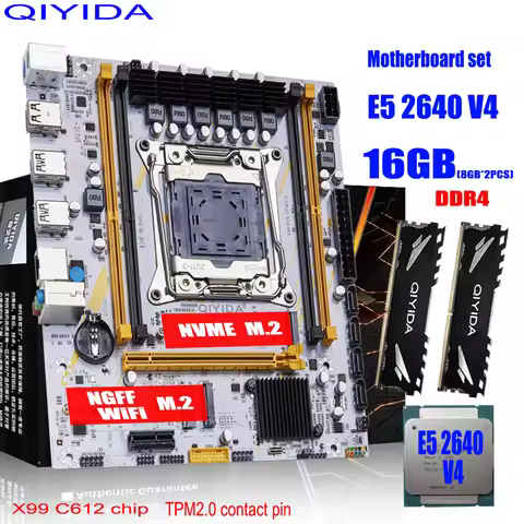 QIYIDA X99 Motherboard kit set LGA 2011-3 Xeon E5 2640 V4 CPU DDR4 16GB (2PCSx8G) 3200MHz Memory NVM