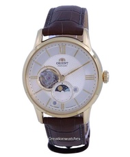 [CreationWatches] Orient Classic Sun Moon Open Heart Automatic Mens Brown Leather Strap Watch RA-AS0010S10B