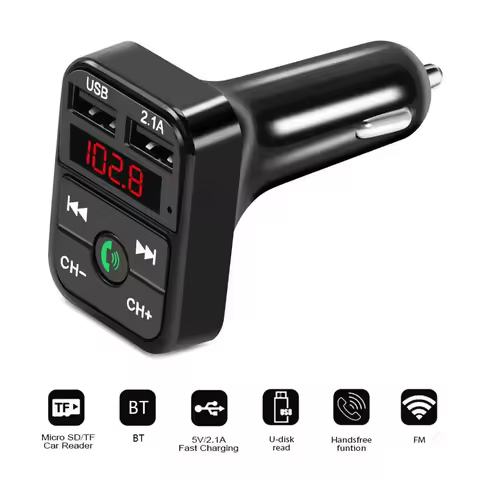 FM Transmitter Bluetooth Car 3.1A Dual USB Port+Type-C Wireless Call Handsfree Aux Modulator ﻿ Audio