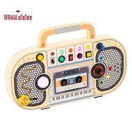Montessori Wooden Digital Voice Recorder,5 Music Toggle Switchs Toy,Toddler Busy Board with 7 LED Li
