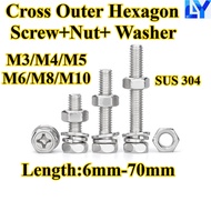 [LY] SUS 304 Four Piece Combination of Cross Hexagon Screw, Nut, and Washer, M3/M4/M5/M6/M8/M10 Cros