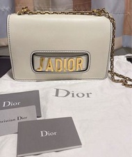 專櫃正品 Christian Dior 迪奧 白色款 皮革 金屬JADIOR 鏈帶包