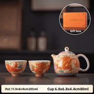 Ceramic Auspicious Dragon and Phoenix High-End Kung Fu Tea Set