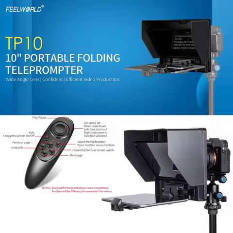 Feelworld TP10 Teleprompter 10 Inch Phone Camera Collapsible Teleprompter Support Horizontal and Ver