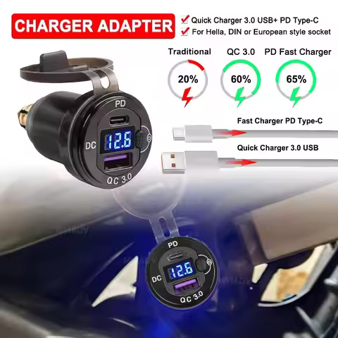 Motorcycle Charger With Switch QC3.0 USB Charger Type-C Accessories For BMW R1250GS R1200RT R1200GS 