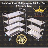 TKTT Stainless Steel Multifunctional Kitchen Cart Side Table Serving Trolley Food Serving Cart Troli Dapur Serbaguna