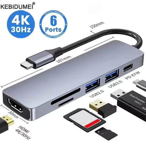 USB C Hub Type C 3.0 Adapter to 4K HDMI SD TF Card PD Fast Charge Splitter Docking Station Hub for P