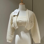 CHANEL 米白色短款束腰針織上衣套裝38碼 衣長34 胸圍45 肩寬43全新閒置配件鈕扣吊牌