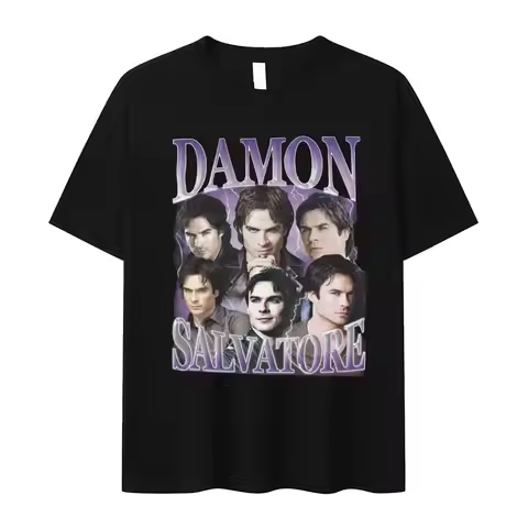 Damon Salvatore Ian Somerhalder TV Series Graphic T Shirts Men's Retro Gothic Fashion Oversized Cott