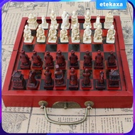 [Etekaxa] 1 Set Chinese Chess Wooden Table Miniature Chess Board Chess Pieces