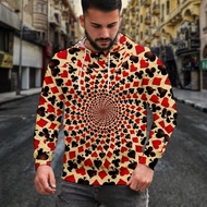 3D Poker Print Loose Sweatshirt Male    3D撲克印花寬松衛衣男