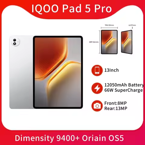 IQOO Pad 5 Pro Dimensity 9400+ 13Inch 3096x2064 LCD 144Hz Screen 12050mAh Battery 66W SuperCharge Go