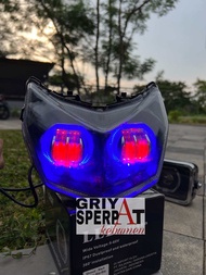 REFLEKTOR LAMPU DEPAN LED SUPRA X 125 FI INJEKSI 2016-2019 BILED PROJIE 2 LENSA LED