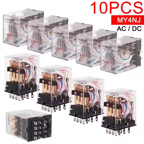 10PCS MY4NJ HH54P Electromagnetic Relay MY4N-GS 4PDT 14PIN AC/DC 6V 12V 24V 36V 48V 110V 220V 380V P