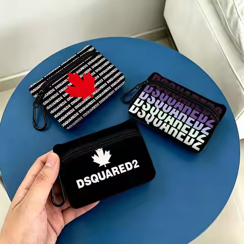 LOGO D-Dsquared2 Multifunctional Oxford Cloth Small Pouch With Hook Mini Coin Wallet Earbud Storage 