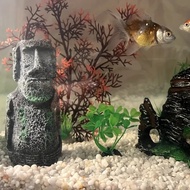 Aquarium Ornament Easter Island Statue Resin Pipe Fish Tank Decorations Small Landscape