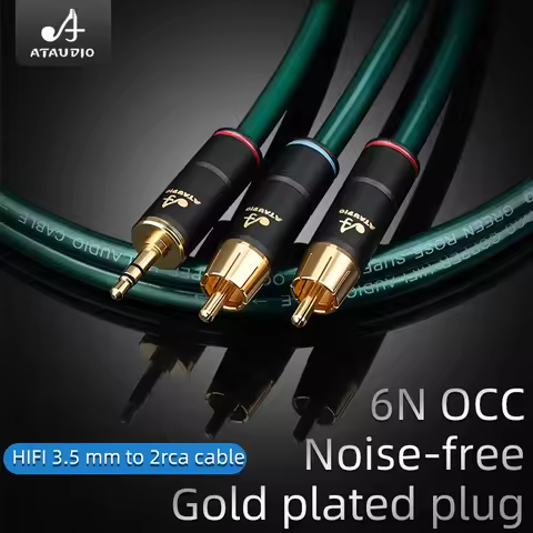 HIFI OCC 3.5mm Jack to 2RCA Male Splitter Aux cable HiFi mobile phone to power amplifier audio cable