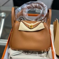 保證100%全新正貨 Hermes Mini Lindy 金棕金扣