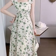 Korean ruffle floral dress beach dress Wanita fairy fictorian france dress