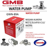GMB BRAND WATER PUMP - GWN-89A NISSAN ALMERA N17 1.5/LATIO C11/ NV200