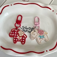 2026 Year of the Horse Keychain Cute Cartoon Rocking Horse Pendant with "Money Bag" Charm, Bag Acces