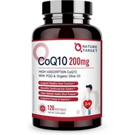 NATURETARGET Coenzyme Q10-200mg Soft Capsules+PQQ Contains Organic Olive Oil, High Absorption Rate, 