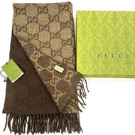 全新GUCCI圍巾 47x200cm 764634 3G344 啡色 滿雙G LOGO #BRAND NEW #香榭站正品