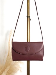 【日本直送 名牌中古包】Cartier  Must Line 經典波爾多紅皮革斜背包 vintage