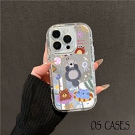iPhone Case Glass Surface Shockproof Piston Frame Cute Little Animal Pattern 17/17Pro/17ProMax/16/15