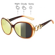 WIHODA Photochromic Women Polarized Night Vision Driving Glasses , TAC Oval Oversize Sunglasses Yellow Goggles UV400 S181