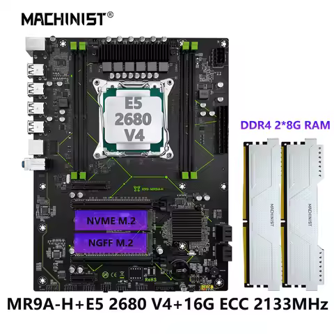 MACHINIST X99 MR9A-H Motherboard Set LGA 2011-3 Xeon E5 2680 V4 CPU Processor + DDR4 2*8G=16GB RAM 2