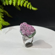 紅綠寶原石活口戒指 星光閃片手工復古紅寶石黝簾石指環 S925銀