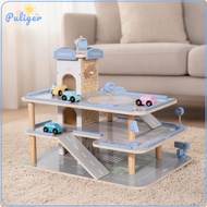 Wooden Parking Garage Multi-Level Toy Car Ramp Central Structure for Preschoolers Pretend Play Playr