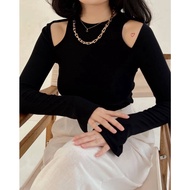 ASOKA Drusilla Top 2151 - Long Sleeve Knit - Women's Crop Top - Plain Women's Top