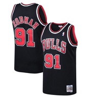 ☢○ Popular Men Chicago Bulls 91 Dennis Rodman Basketball Jersey Black White Red