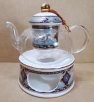 歐式下午茶 花茶玻璃茶壺 陶瓷濾杯及保溫爐爐座 600ml