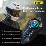 Y12Pro 500M Motorcycle Helmet Intercom Bluetooth 5.4 Wireless Headset IPX6 Waterproof RGB FM Radio