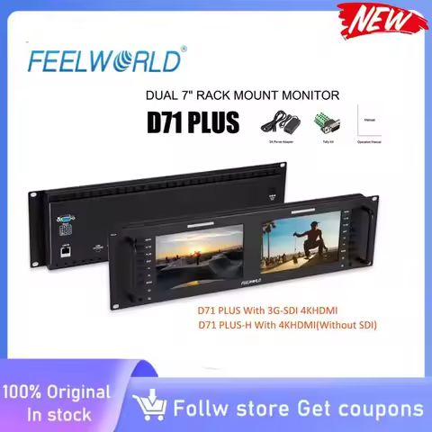 FEELWORLD D71 PLUS Dual 7" 1920x1200 450cd/m² 3RU Rack Mount Monitor 4K HDMI-compatible SDI 1920x120
