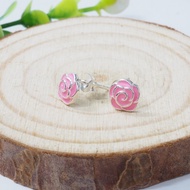 925 Silver Rose Ear Studs with Enamel Paint / Subang Telinga Bunga Rose Perak 925 (ET6)