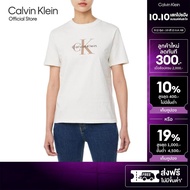 CALVIN KLEIN เสื้อยืดคอกลมแขนสั้นผู้หญิง Monogram Logo ทรง Regular รุ่น 47B865G YAS - สี Off White