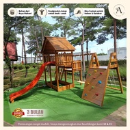 Mainan Anak Playground Indoor Outdoor Brakiasi Perosotan Ayunan Rumah Mini Kayu Mahoni Kokoh