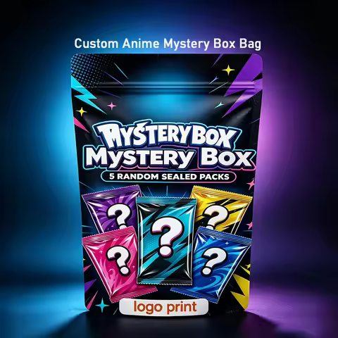 Custom Print LOGO Cartoon Mystery Box Zipper Random Sealed Packs Cartoon Mystery Box Standing Bag