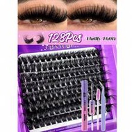 160/144/128 Pieces Soft And Fluffy DIY Eyelash Adhesive Kit 10-18mm Mixed Lengths 120D/140D/160D Flu