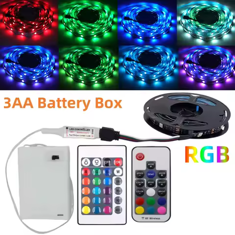 3AA Battery Power RGB Led Strip Light 5V 5050 with 3/17/24Key Remote Control Flexible Tape Waterproo