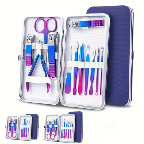 7-15 Pcs Blue-pink Gradient Nail Clipper set High-quality Manicure Set Nail Scissors Cutters Tools P