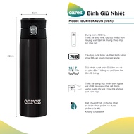 Bình Giữ Nhiệt Carez IBC416SK420N - Đen - 420ml Inox 316 Không chứa BPA - Giữ nóng đến 7 tiếng giữ l
